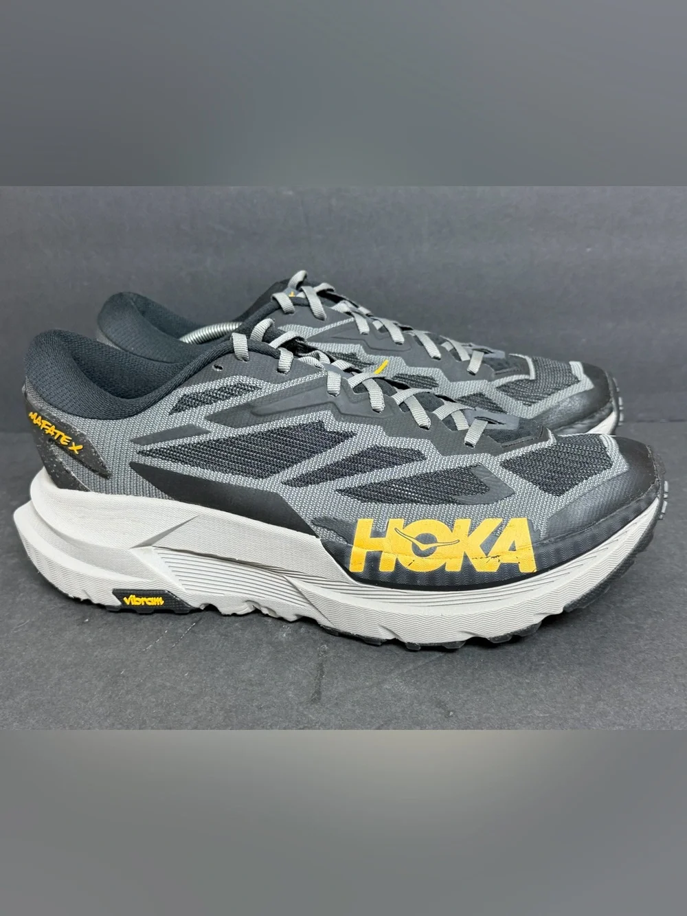 Hoka Mafate X Men's Size 14D Black Cement Athletic Running Shoes WORN 3X
